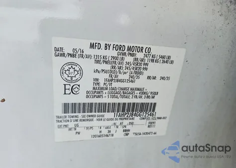 2016 Ford Taurus Limited z USA, uszkodzony, nr VIN 1FAHP2J84GG125461